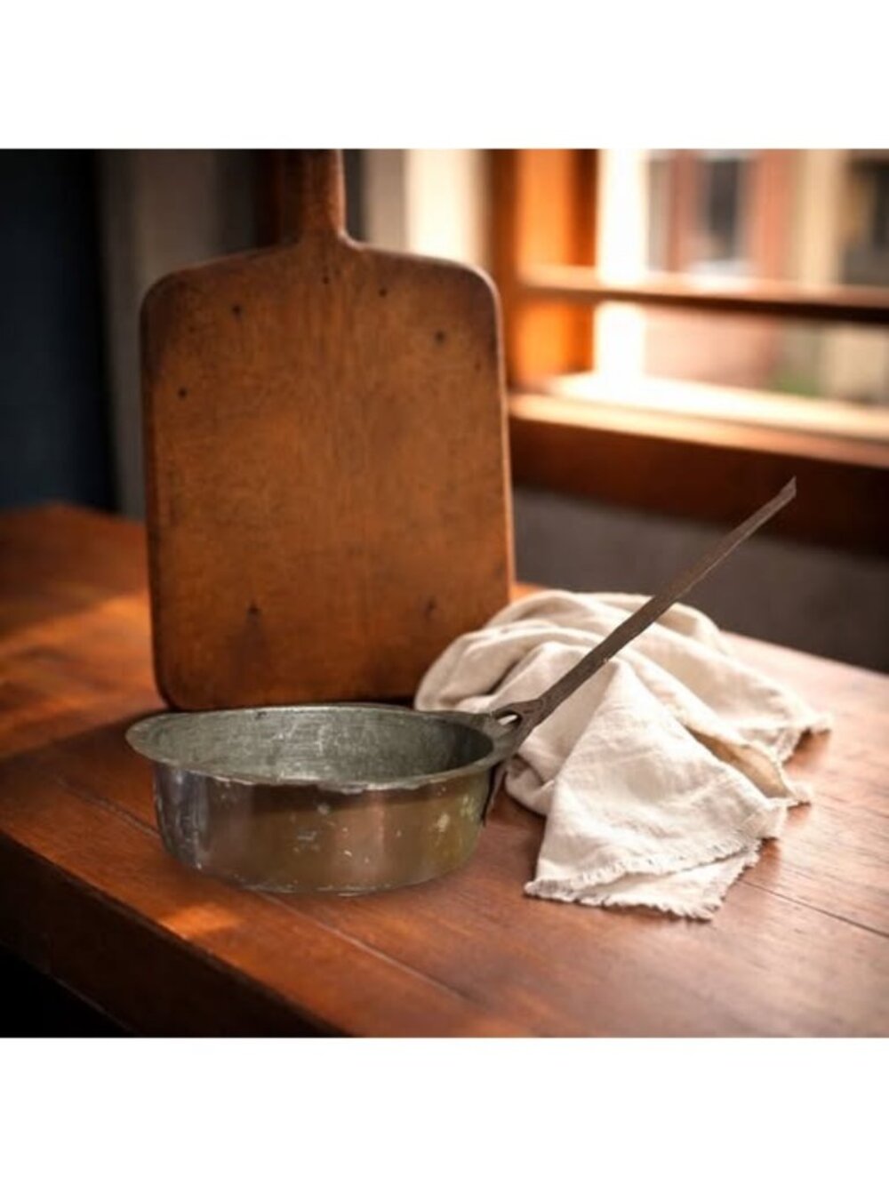 Antique Copper Pan with Forged Iron Handle – Primitive Farmhouse Kitchen Decor
